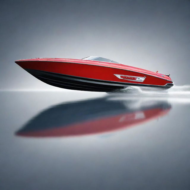 A robust and sporty speed boat design that incorporates the iconic elements, logo and color scheme of a Chevrolet vehicle