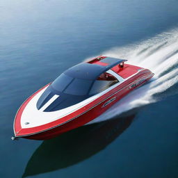 A robust and sporty speed boat design that incorporates the iconic elements, logo and color scheme of a Chevrolet vehicle