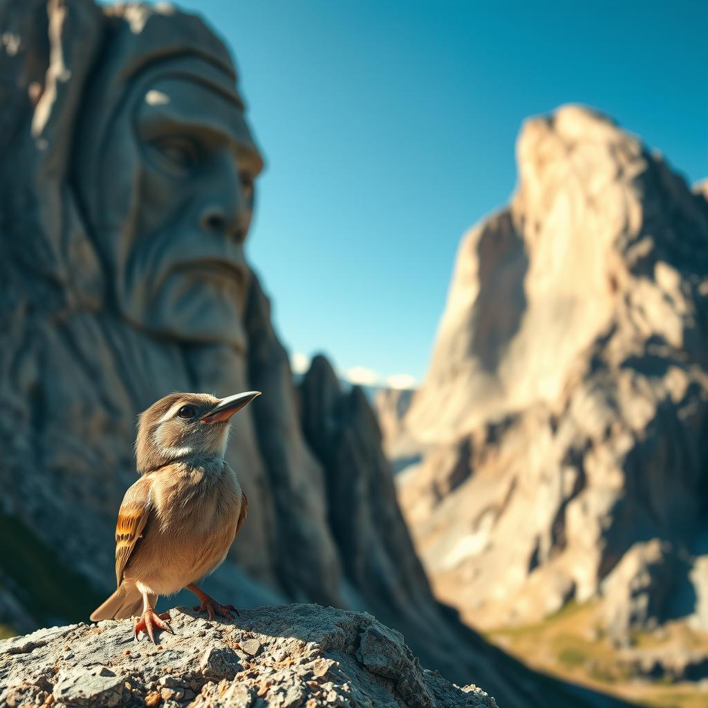 A small bird with a surprised expression, feeling its beak is unusually heavy