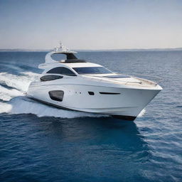 A luxury speed yacht incorporating the elegant lines, distinct logo, and sophisticated design of a Mercedes-Benz car