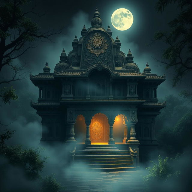 A mysterious and unusual depiction of an ancient Indian architecture labeled 'Vastu House'