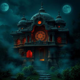 A mysterious and unusual depiction of an ancient Indian architecture labeled 'Vastu House'