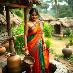 Indian woman in a traditional village setting, radiating beauty and grace