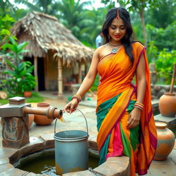 Indian woman in a traditional village setting, radiating beauty and grace