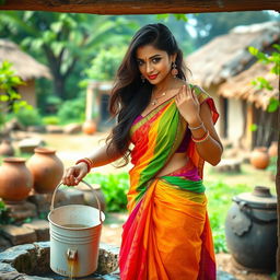 Indian woman in a traditional village setting, radiating beauty and grace