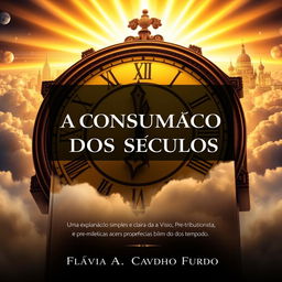 Book cover design featuring a grand clock as the central element with the heavenly imagery of the New Jerusalem in the background