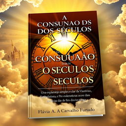 Book cover design featuring a grand clock as the central element with the heavenly imagery of the New Jerusalem in the background