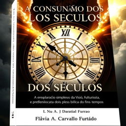 Book cover design featuring a grand clock as the central element with the heavenly imagery of the New Jerusalem in the background