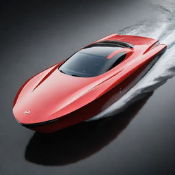 A vibrant and sleek speed boat design featuring the elegant lines, iconic logo, and distinct colors of a Mazda sports car