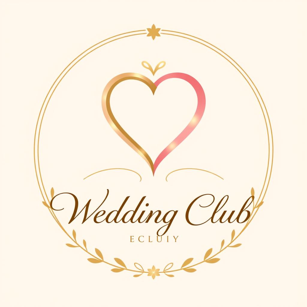 An elegant and sophisticated logo for a wedding club, featuring a stylized heart intertwined with a classic wedding ring