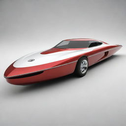 A vibrant and sleek speed boat design featuring the elegant lines, iconic logo, and distinct colors of a Mazda sports car