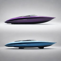 A vibrant and sleek speed boat design featuring the elegant lines, iconic logo, and distinct colors of a Mazda sports car