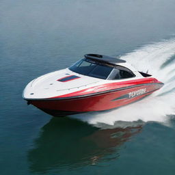 A versatile and stylish off-shore speed boat that incorporates the design elements, colors, and logo of a Toyota vehicle