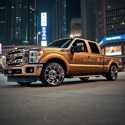 A 2015 Ford F-350 Crew Cab King Ranch, modified to have a slammed, low ride height