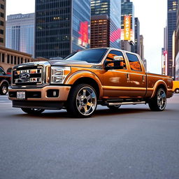 A 2015 Ford F-350 Crew Cab King Ranch, modified to have a slammed, low ride height