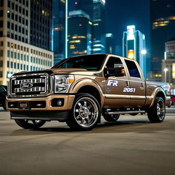 A 2015 Ford F-350 Crew Cab King Ranch, modified to have a slammed, low ride height