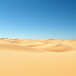 A minimalistic interpretation of the desert landscape from the novel Dune, featuring vast, rolling sand dunes under a clear blue sky