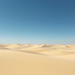 A minimalistic interpretation of the desert landscape from the novel Dune, featuring vast, rolling sand dunes under a clear blue sky