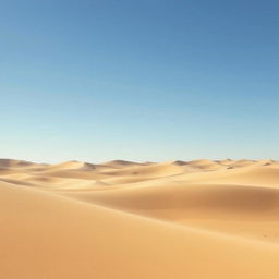 A minimalistic interpretation of the desert landscape from the novel Dune, featuring vast, rolling sand dunes under a clear blue sky