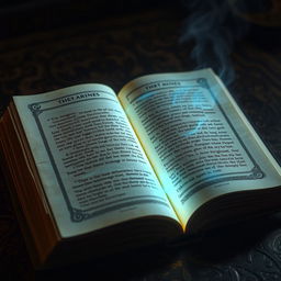 An open book with pages glowing from an internal magical light, casting an enchanting illumination