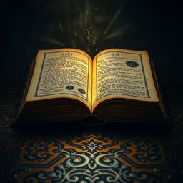 An open book with pages glowing from an internal magical light, casting an enchanting illumination