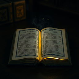 An open book with pages glowing from an internal magical light, casting an enchanting illumination