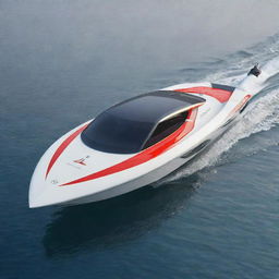 An avant-garde and chic speed boat design that incorporates the unique design aesthetics, colors, and logo of a Citroen car