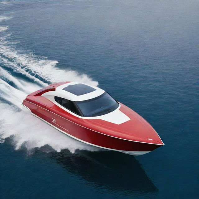 An avant-garde and chic speed boat design that incorporates the unique design aesthetics, colors, and logo of a Citroen car