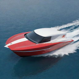 An avant-garde and chic speed boat design that incorporates the unique design aesthetics, colors, and logo of a Citroen car