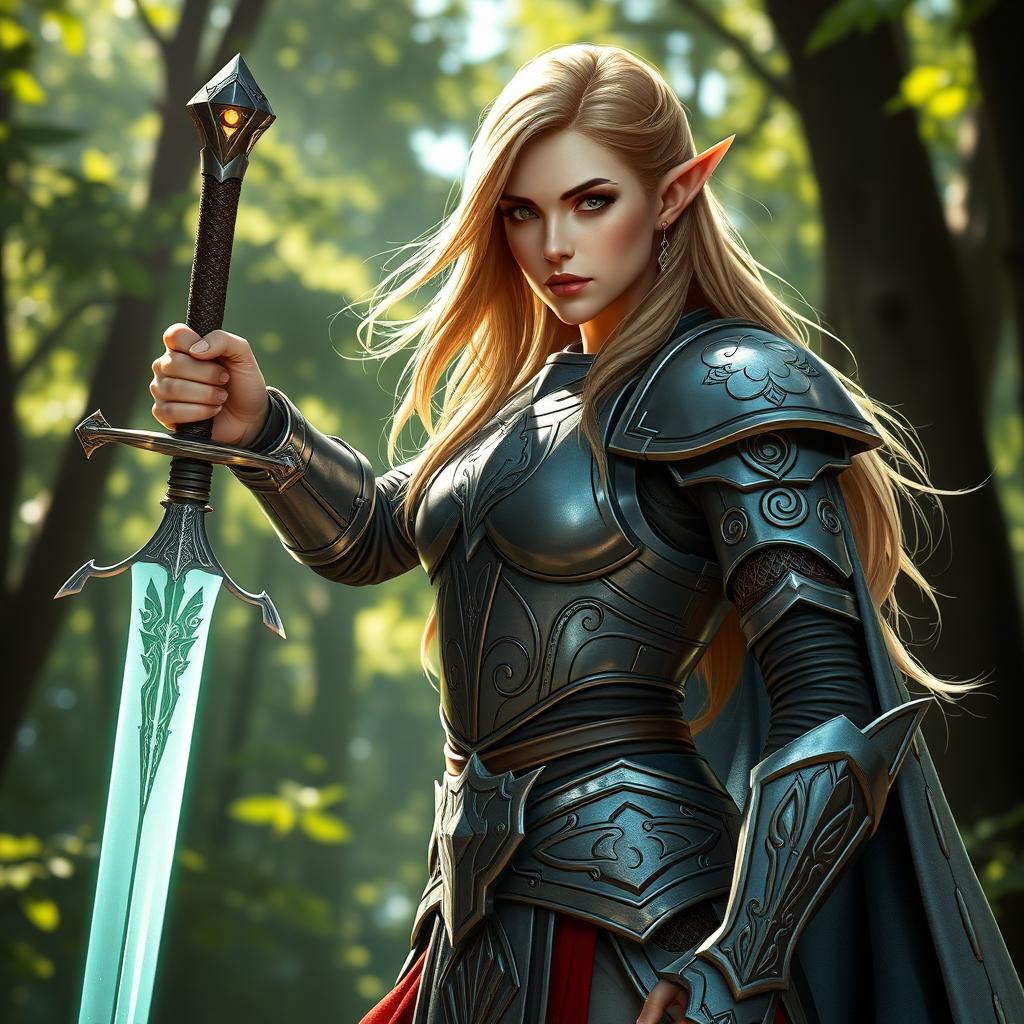 A valiant half-elf paladin, showcasing both strength and elegance