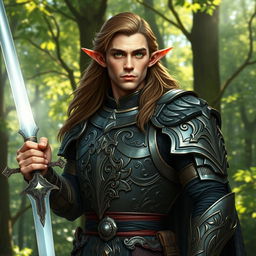 A noble male half-elf paladin, exuding strength and nobility