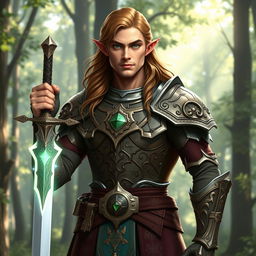 A noble male half-elf paladin, exuding strength and nobility