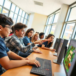 A group of high school students enthusiastically playing Minecraft 1