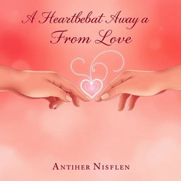 A romantic book cover illustration depicting a close-up of two hands reaching towards each other, almost touching but separated by a faint, glowing heart symbol in between