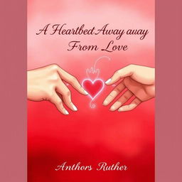 A romantic book cover illustration depicting a close-up of two hands reaching towards each other, almost touching but separated by a faint, glowing heart symbol in between