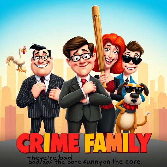 A lively and comedic movie poster for the film 'Crime Family', showcasing the eccentric life of a crime family