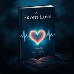 A dramatic and atmospheric book cover illustration with a dark background in deep blues and blacks, featuring a glowing, central heart symbol surrounded by delicate, pulsating lines representing a heartbeat