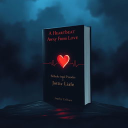 A dramatic and atmospheric book cover illustration with a dark background in deep blues and blacks, featuring a glowing, central heart symbol surrounded by delicate, pulsating lines representing a heartbeat