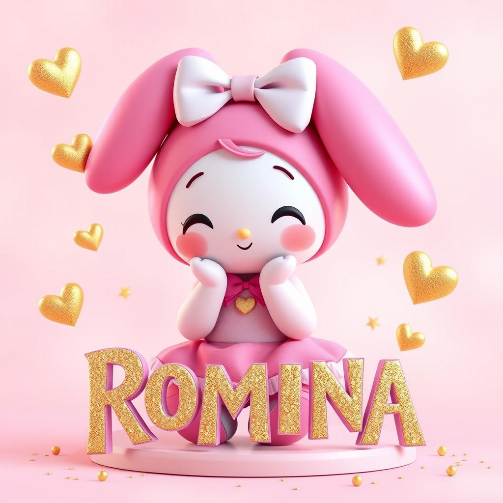 A vibrant 3D digital artwork featuring My Melody in a whimsical and charming pose