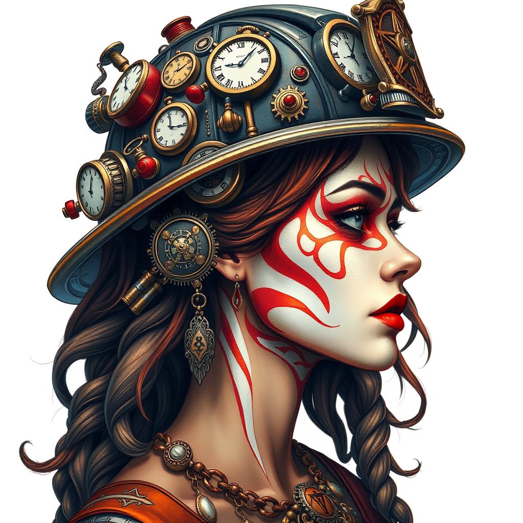 A detailed and intricate artwork of a Fire woman profile
