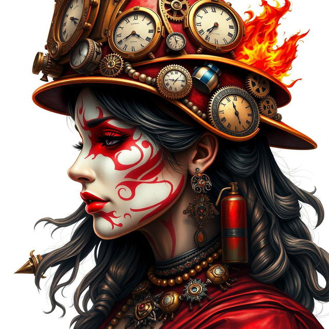 A detailed and intricate artwork of a Fire woman profile