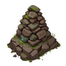 A 2D illustration of a pile of rocks, meticulously stacked and resembling something out of a Dungeons & Dragons setting