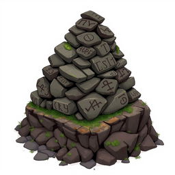 A 2D illustration of a pile of rocks, meticulously stacked and resembling something out of a Dungeons & Dragons setting