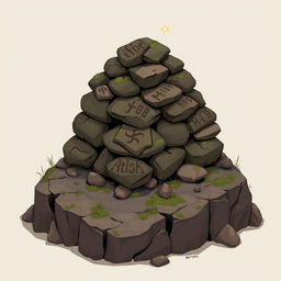 A 2D illustration of a pile of rocks, meticulously stacked and resembling something out of a Dungeons & Dragons setting