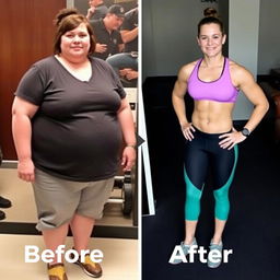 a realistic transformation image depicting a person before and after weight loss