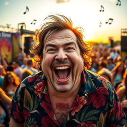 A dynamic portrait of Jack Black exuding his charismatic energy, captured in a lively and colorful setting
