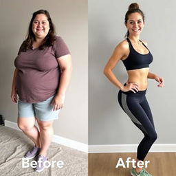 a realistic transformation image depicting the same person before and after weight loss