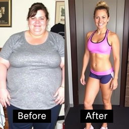 a realistic transformation image depicting the same person before and after weight loss