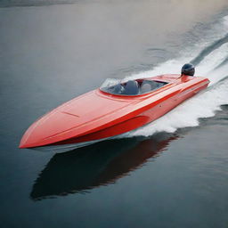 An unconventional and robust speed boat design that incorporates the distinct design elements, colors, and logo of a classic Lada car