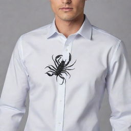 Design a sophisticated and stylish collared shirt featuring a unique scorpion motif.